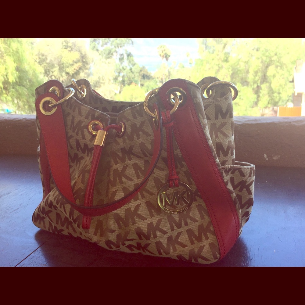 Red and Tan Michael Kors bag